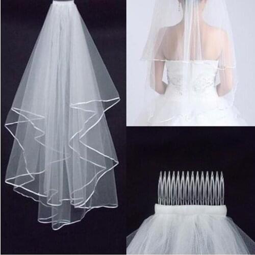 Cheapest Two-Layer Wedding Veils Real Garden Veils Shoulder-Length With Comb High Quality White Veils for Wedding