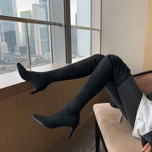 Over The Knee High Boots Women High Heels Pointed Toe Party Shoes Woman Tight High Warm Winter Snow Boots Long Shoes