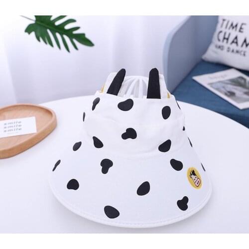 Lovely Baby Boy Girl Hat With Ears Kids Visor Hat UV Protection Cute Cow Visor Cap Adjustable Kawaii Sun Hats Beach 2021 Summer
