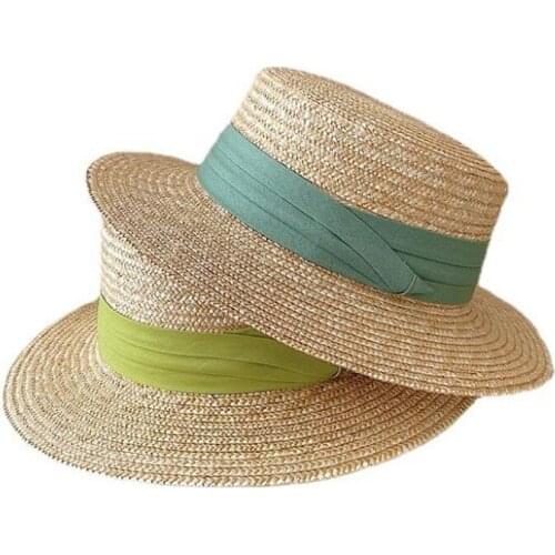 Doitbest mens summer sun hat British retro flat top Couples Straw hats female Womens Sea beach vacation leisure sunscreen hat