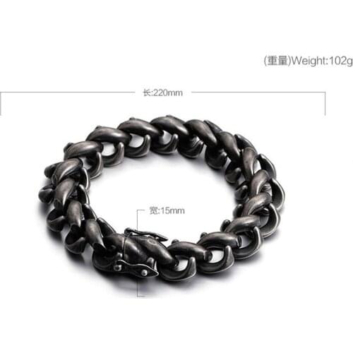 Trendy Hot Sale Bracelet Chain 316L Stainless Steel Black Oval Link Chain Mens Boys Bracelet Bangle 8.66"(22cm) ,15mm Width