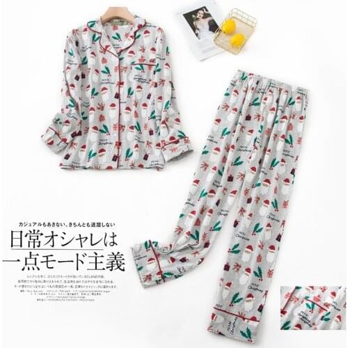 Knitted Cotton Wool Pyjamas Womens 2-piece Pajamas Long Sleeve Trousers Sleepwear Autumn Winter Pijama Female Cartoon Home Wear