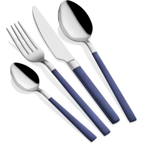 The Mia Presentation For Luxury Elegant Design Blue Color Stainless Steel Bright Silver Navy Blue Fork Spoon Knife Set 24 Piece
