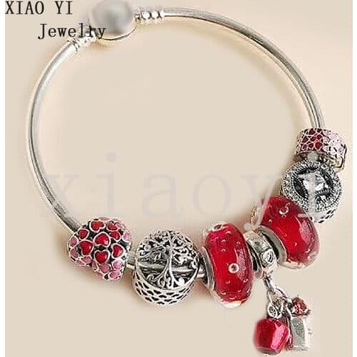 XIAOYI 2020 new 100% s925 Red love series Apple glass hollowed out charm personality high quality bracelet for girlfriend female