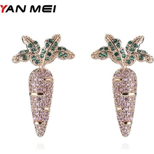 YANMEI Radish Shape Crystle Stud Earring For Women Small Cute Earrings The Gift For Ladies Boucle D'oreille YME7704