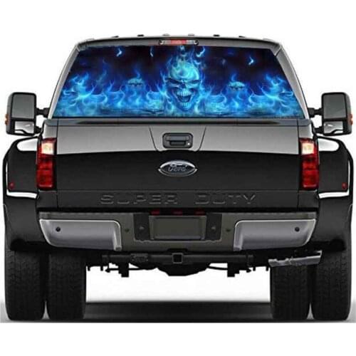 Rear Window Car Sticker Blue Flaming Skull for Truck SUV JEEP surface of window 147x46cm