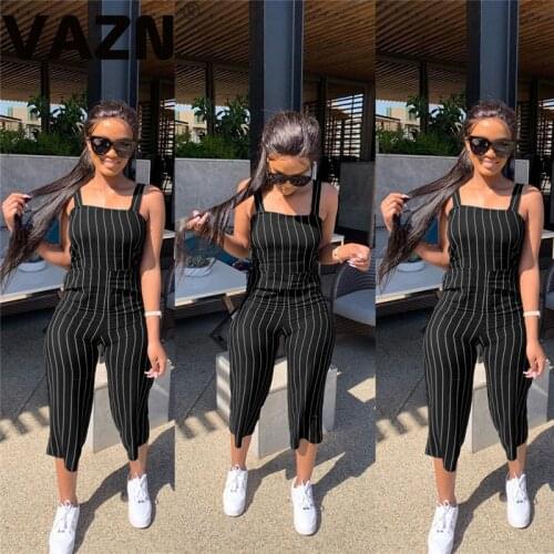VAZN New Casual Ladies 2020 Fashion Spaghetti Strap Elegant Women Jumpsuit Striped Print Jumpsuits Sexy Club Rompers
