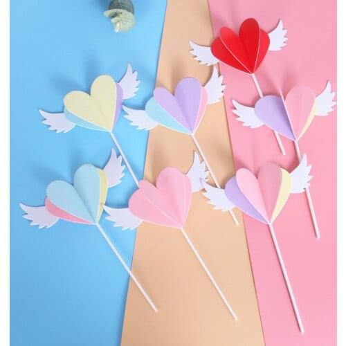 1pc 3D Wings 13CM Heart Colorful Cake Toppers cake decor Kids Favors Cake Decor Party Cupcake Topper Wedding Dessert Table Decor