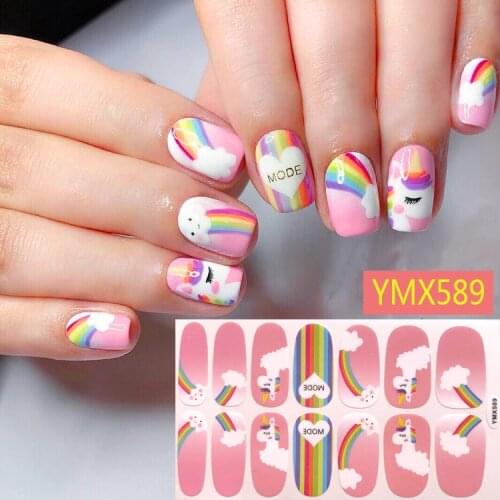 1PC Nail Art Strips Full-Cover Sticker Sheet 14tips Sticker Polish Sticker Heart Rainbow Moon and Star YMX577-590