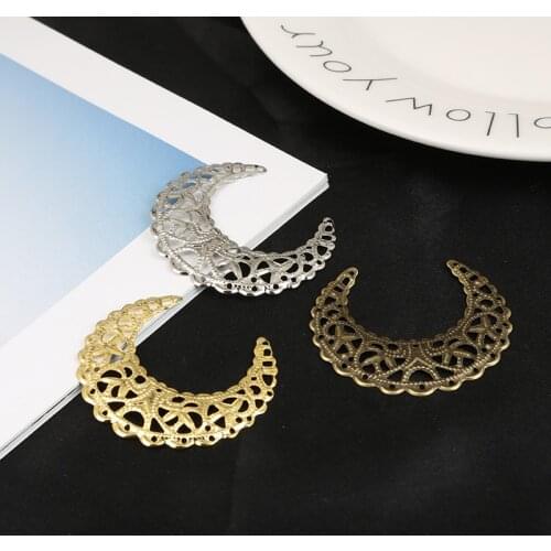 10pcs Gold/Bronze/Rhodium Plated 38x41mm Moon Filigree Flower Wraps Connectors Metal Crafts Gift Decoration DIY Jewelry Making