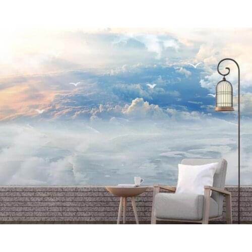 3D Wallpaper Modern minimalist mediterranean blue sky white clouds seagull Photo Wall Murals Living Room Bedroom Home Decor