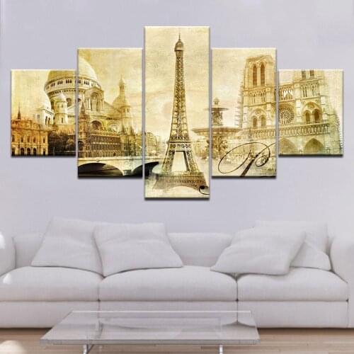 The church in Paris 5 Panels HD Print Wall Art modern Modular Poster art Canvas painting for Living Room Home Decor