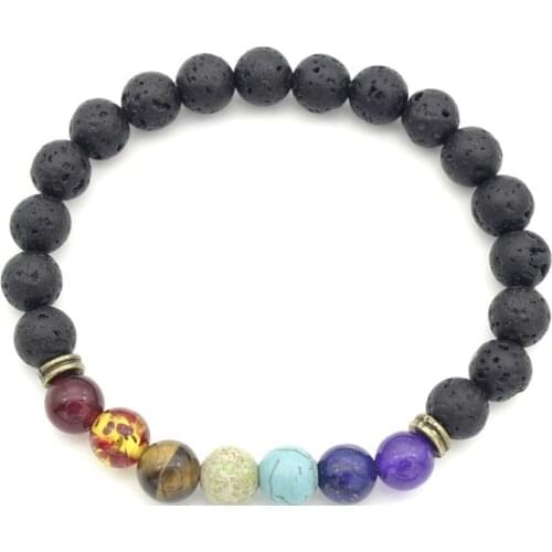8mm kjg4 adjusted Charm multicolor rainbow nature black stone volcanic lava Bracelet nature stone Reiki Chakra Buddha Yoga