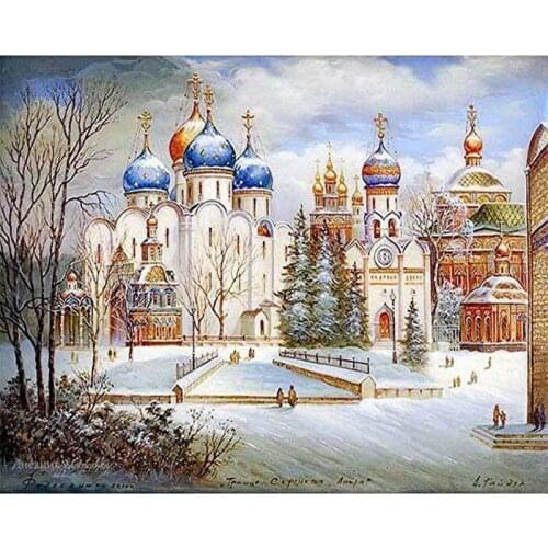 Diamond painting castle winter landscape diy 5d full square diamond embroidery Christ church wall sticker decoration gift