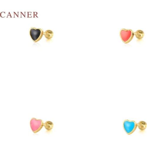 CANNER 1pcs 925 Sterling Silver Earrings For Women Red Heart Stud Earrings Ear Piercing Pendientes Mom Gift 2021 Trend Vintage