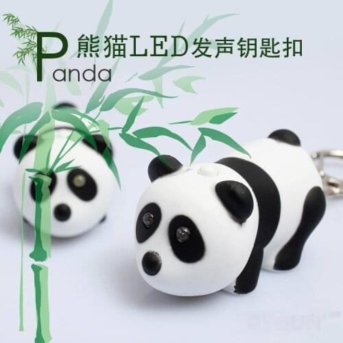 FREE SHIPPING BY DHL 200pcs/lot 2015 3D Plastic LED Panda Keychains with Sound Novelty Children Toy Keyrings