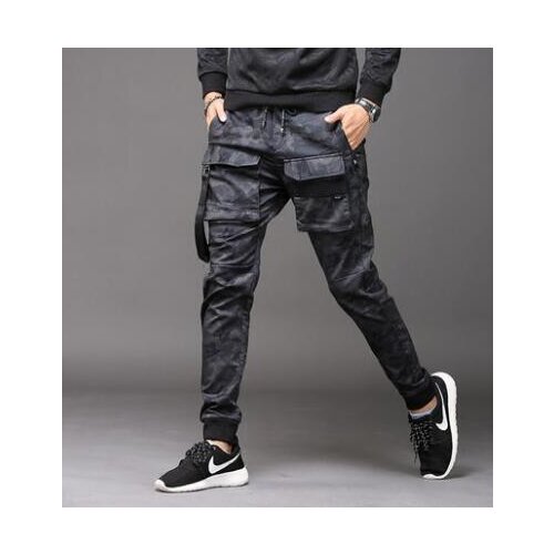 Personality camouflage trousers mens pants more pockets harem pant mens feet trousers fashion pantalon homme street novelty