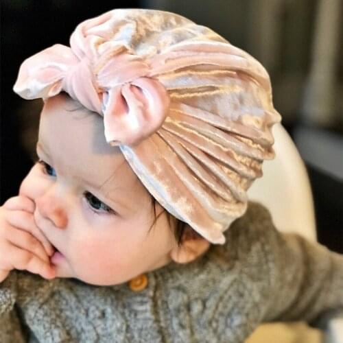 8M-3Y Baby Turban Hat Infant Toddler Soft Velvet Bowknot Turban Baby Boy Girl Bunny Hat Kids Autumn Muslim Hat Baby Photo Props