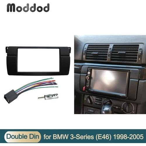 For BMW 3 Series E46 1998-2005 Radio DVD Stereo Panel Dash Mount Double Din Fascia Trim Kit Frame Wiring + Antenna Adapter