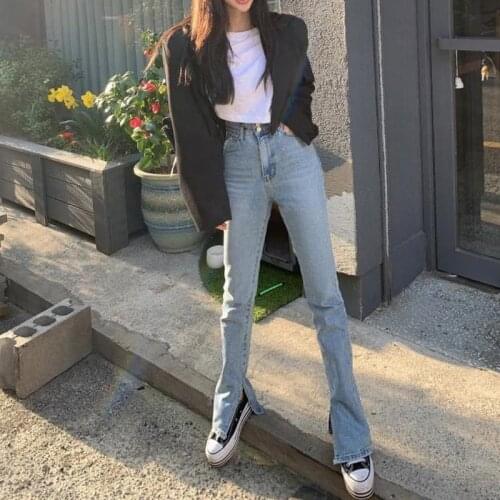 Split Denim Jeans Woman High Waist Y2k Pants Vintage Blue Straight Trousers Female Chic Streetwear Summer Jeans for Woman Mom