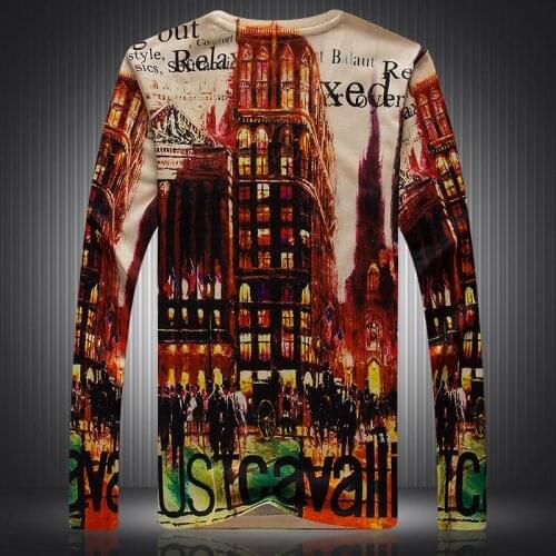 Nightclub high-rise building pattern digital printing long sleeve t shirt Autumn 2018 quality cotton boutique t shirt men M-XXXL