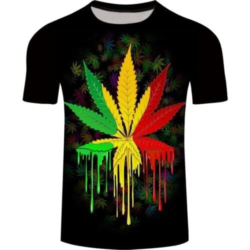 New Summer Casual 3D Printed Colourful Maple Leaf Fashion Kids Boy Girl T Shirt Men Women Short Sleeve Black T-Shirt Tops Tees