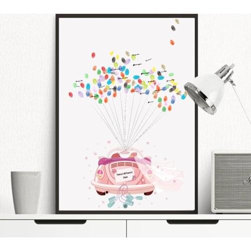 HAOCHU Custom Canvas Print Wedding Car fingerprints Gift Favors Wedding Decoration Souvenir For Bridal Shower Guestbook Poster