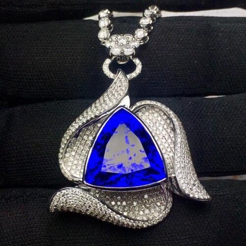 Fine Jewelry Tanzania Origin Real 18K White Gold 100% Natural Blue Tanzanite 18.9ct Gems Diamonds Fine Chic Pendant Necklace