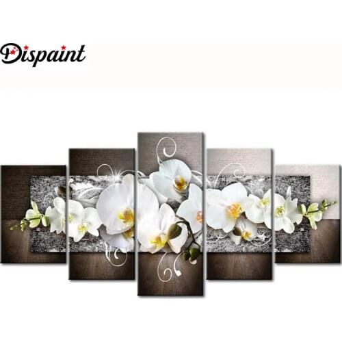 Dispaint 5pcs Full Square/Round Drill 5D DIY Diamond Painting "Orchid peony lily" Multi-picture Combination Embroidery 5D Gift