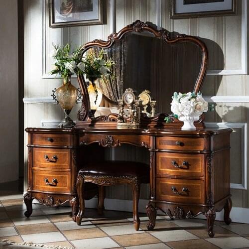 Brown wooden Color Vanity Makeup Dresser Table Set With Mirror Zestaw do komody z lustrem GH01