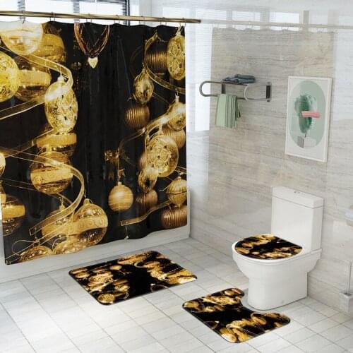 Christmas Style Bath Mat Toilet Carpet Seat Cover Mat Bathroom Mat Waterproof Shower Curtain and Bath Mat Set Absorbent Carpet
