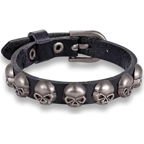 L European and American Fashion Retro Men and Women Fashion Skeleton Cool Leather Belt Bracelet