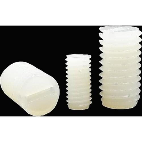 10/50pcs M3 M4 M5 M6 M8 Length 5-40mm White Nylon Plastic Insulated No Head Headless Grub Bolt Slotted Flat End Point Set Screw