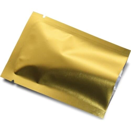 100Pcs Matte Gold Open Top Mylar Foil Bag Heat Vacuum Seal Tear Notch Food Candy Tea Storage Packaging Flat Pouches