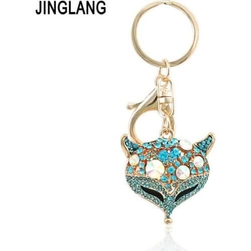 JINGLANG Fashion Gold Color Metal Lobster Clasp Keyring Dangle Crystal Animal Fox Pendant Keychains For Men Luxury Jewelry