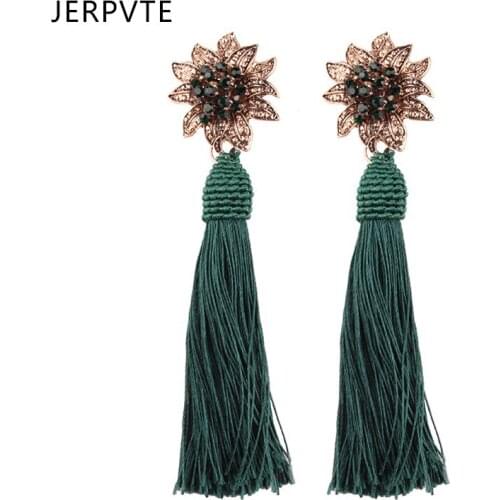 JERPVTE Fashion Women Flower Shaped Colorful Tassel Statement Earrings Women Wedding Charm Good Quality Stud Earrings