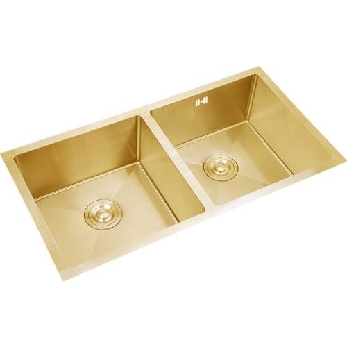 75x40 cm brushed gold kitchen sink under counter sink vegetable wash basin sink 304 stainless steel double bowl of the same size