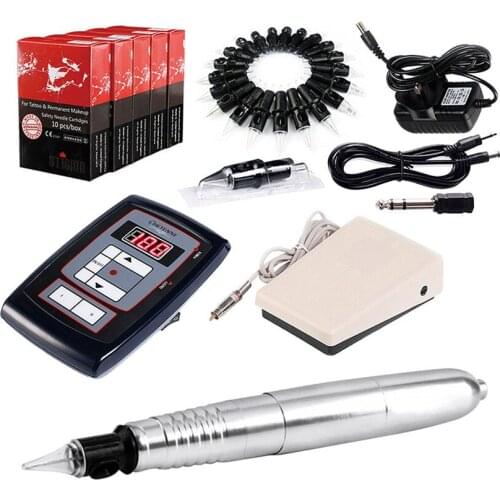 Tattoo Machine Kit Power Supply Foot Pedal Machine Pen Tattoo Needles Eyebrow Permanent Makeup 3D Embroidery Tattoo Kits Supply