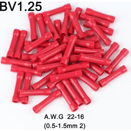BV1 BV1.25 Full Insulating Wire Connector Wire connector AWG 22-16 Butt Crimp Electrical Wire Splice Terminal BV 0.5-1.5mm2