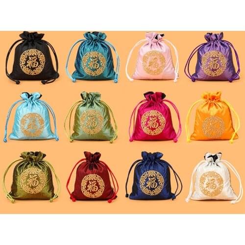 Wholesale 10PCS 13X15CM Fu word pull jewelry bag brocade bag double thickening inside gift bag