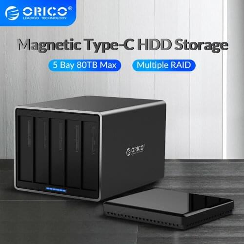 ORICO NS Series 3.5 inch 5 Bay TypeC with RAID HDD Enclosure Alumium 5Gbps HDD Docking Station Support 80TB Haid Disk HDD Case