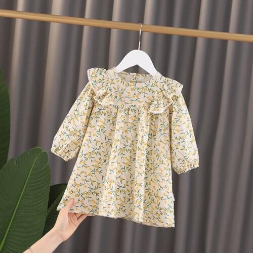 0-6 Years High Quality Summer Girl Dress 2021 New Floral Cotton Solid Draped Ruched Kid Children Clothing Girl Princess Dresses