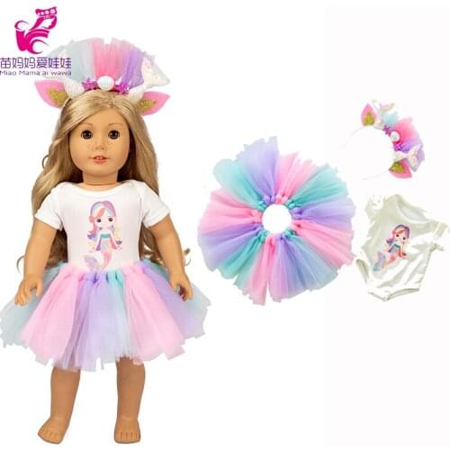 18 inch girl doll Mermaid dress headband for 45cm new born baby doll clothes set for reborn baby doll dress set