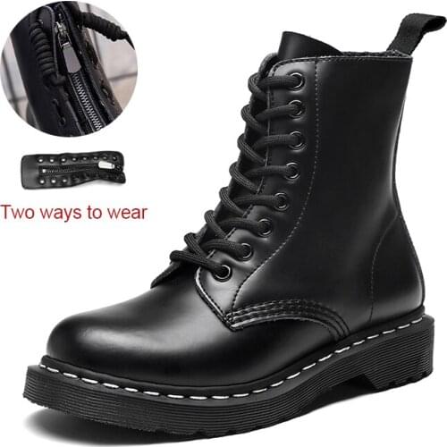 Ankle Boots women Genuine Leather Short Boots Ladies shoes fashion zipper Thick bottom platform Casual Round toe boots