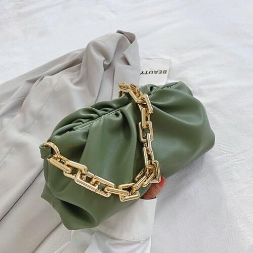 2021 Day Clutch Thick Gold Chains Dumpling Clip Purse Bag Women Cloud Underarm Shoulder Bag Pleated Baguette Pouch Totes Handbag