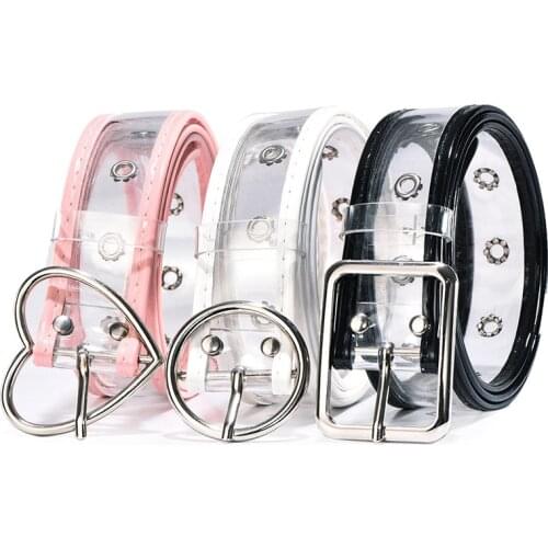 Pink Black Clear Belt For Women Heart Pin Buckle Female Waist Belts Trousers Transparent Ladies Jeans Harajuku Grommet Belt