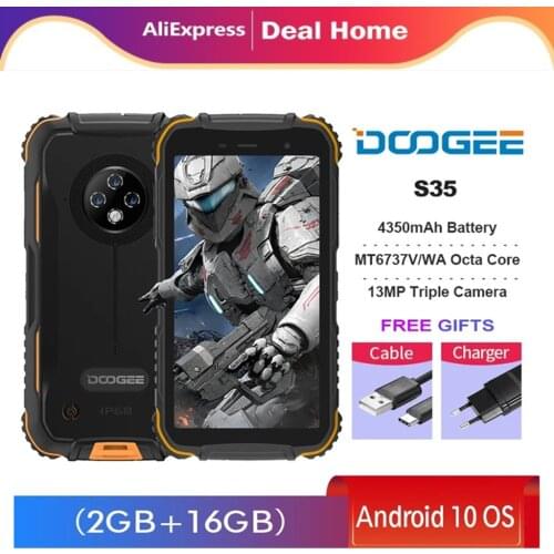 DOOGEE S35 5.0" Android 10 Smartphone 2GB+ 16GB MT6737V/WA Octa core 4350mAh IP68 13MP Triple Rear Camera Rugged Mobile Phone