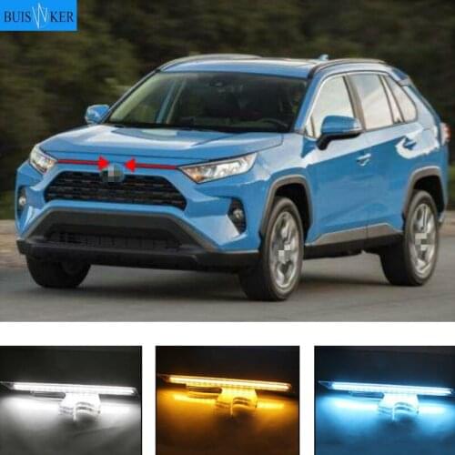 LED Daytime Running Lights for Toyota RAV 4 2019 2020 RAV4 DRL Yellow Turn signal Lamp Waterproof ABS Cover
