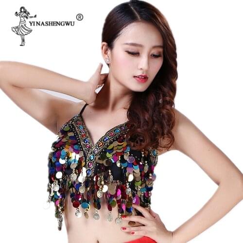 Belly Dance Sequin Halter Bra Top Tribal Festival Beaded Bra Belly Dance Performace Clothes Top Sexy Women Belly Dance Costume
