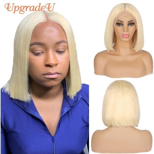 UpgradeU Honey Blonde Straight Short Bob Lace Front Wig 13x1 Pixie Cut Bob Straight Human Hair Wigs PrePlucked Brazilian Bob Wig